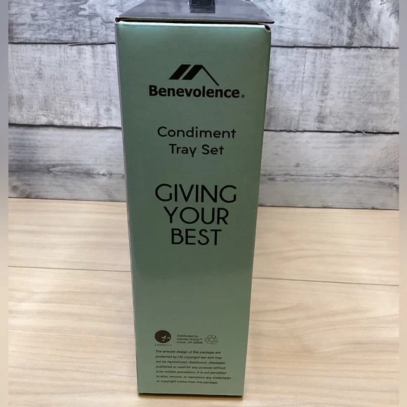 Benevolence 4-Tray Condiment Set, White Ceramic Stoneware with Metal Rack NIB - Picture 6 of 6